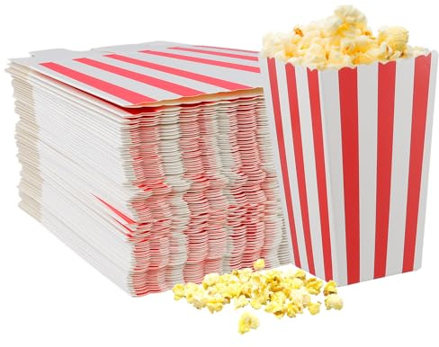ZOENHOU 150 Stück Popcorn Boxen Klein,11.5x7x5 cm Popcorntüten, Stabile Pappbox Rot-Weiß Retro Design, Snacktüten für Filmabend, Candy Behälter, Geburtstagsparty