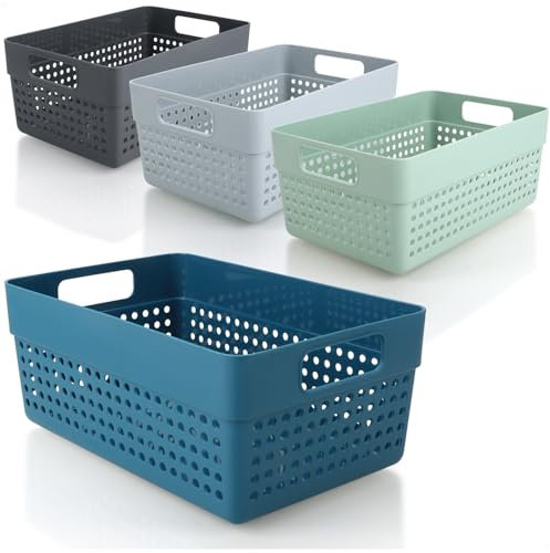com-four® Juego de cestas de almacenamiento de 4 piezas - cestas decorativas - cajas de plástico para cosméticos, juguetes y productos para el hogar [la selección varía] (Mix - 4 piezas)
