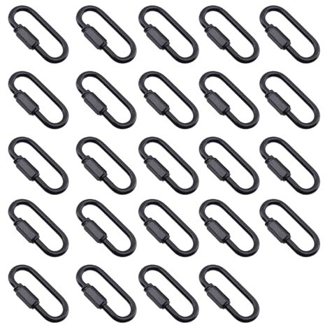 Quluxe Confezione da 24 connettori neri M4 resistenti a forma di D per catena di bloccaggio a collegamento rapido per campeggio e pesca, 44 mm