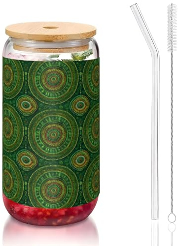 YBGHDAA Green Spot Printing - Vaso de vidrio con tapas y popote, 16 onzas, ideal para whisky, cerveza, té