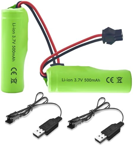 Dhqkqg 2 Stück 500mAh 3.7V RC Akku, Wiederaufladbare Lithium-Batterien mit UBS Ladekabel SM-2P Stecker, Universal Li-Ion Battery Compatible Für RC Fahrzeuge, Boote, Panzer, Auto, Roboter, Stunt Car