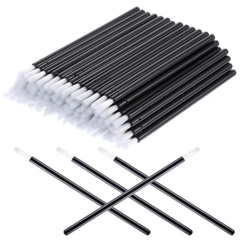 100PCS Disposable Lip Applicators, Mini Paint Brushes, Nail Polish Brushes, Cosmetic Lip Brush Wands, for Lipstick Gloss, Nail Art, Nails Polish Detail Work, Daily Makeup (Black)