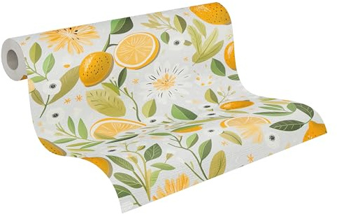A.S. Création Papier peint intissé avec motif de citrons en jaune, gris, vert, blanc – papier peint floral 10,05 m x 0,53 m – 791691