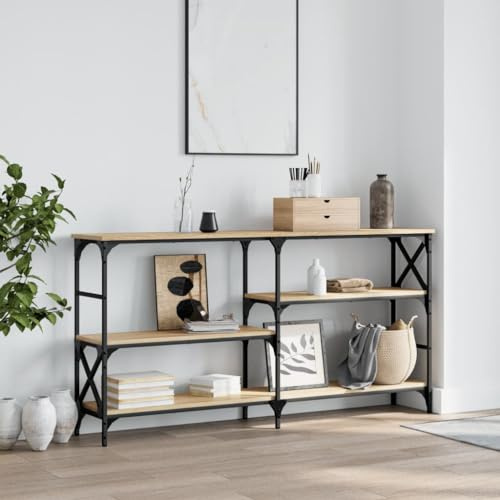 HETFTJN Konsolentisch Sonoma-Eiche 150x29x76,5 cm Holz-Stehtisch 6 verstellbare Beine Flur Wohnzimmer Schlafzimmer