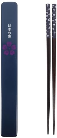 BESPORTBLE Japanese Style Reusable Chopsticks with Storage Box Blue Cherry Blossom Wooden Chopsticks for Sushi Dining Picnic Lightweight Compact 9.25 Inch