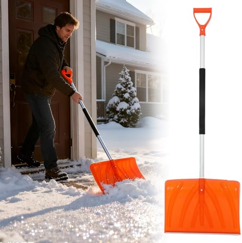 Pala da neve per vialetto d'auto, pieghevole e leggera, in lega di alluminio, manico ergonomico, in plastica, con attacco in alluminio, per giardino, campeggio, pupazzo di neve e emergenza