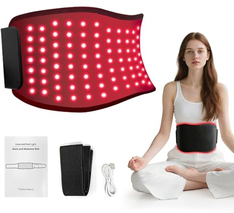 Cinturón de Luz Roja, con 120 LEDs, Función de Pulso y Temporizador, 5 Modos de Iluminación, 660 nm y 850 nm Térmica para la Espalda, Hombros y Cintura, Alivio del Dolor para Personas, Perros
