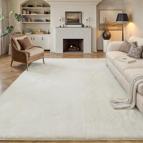 PureCozy Tappeto Salotto 200x300cm Beige Antiscivolo Camera da Letto Tapette Pelliccia Sintetica Tappeti Soggiorno Cameretta Bambino Ufficio Carpet Morbido Grande Rug
