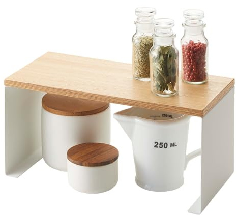 YAMAZAKI 3922 Tosca Slim Stackable Kitchen Rack, White, Steel/Wood, 30.5 x 14 x 14.5 cm