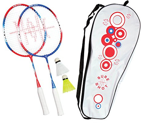 Sure Shot London 2-spelare junior badminton racketset med 2 x juniorracketar och 2 fjäderbollar med bärväska, röd/blå/vit, en storlek
