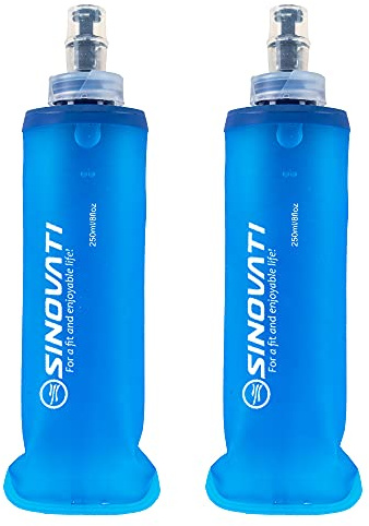 SINOVATI® TPU vikbara dryckesflaskor, mjuk flaska, vattenflaska BPA-fri sportflaska för drickryggsäck, cykel, vandring, jogging, camping och klättring (blå, 250 ml x 2)