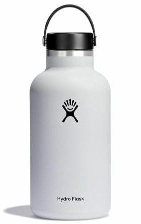 Hydro Flask - Water Bottle 1893 ml (64 oz) - Vacuum Insulated Stainless Steel Water Bottle with Leak Proof Flex Cap and Powder Coat -Wide Mouth - White
