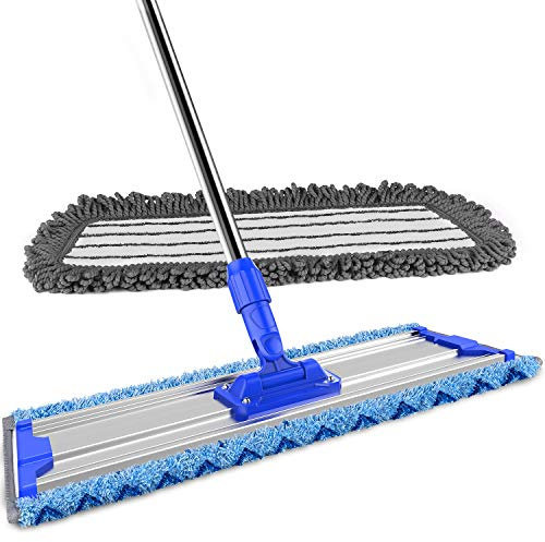 MR.SIGA Professioneller Mikrofaser-Mop für Bodenreinigung, Edelstahl-Teleskop-Griff, Inklusive 2 Waschbaren Premium-Mikrofaser-Mop-Pads, 1 Scheuertuch und 1 Staubtuch, Wischmopp