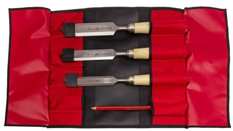 STUBAI Zimmermanns-Stemmeisen Set | 3-teiliges Stechbeitel-Set mit langer Klinge 30/35/40 mm | Weißbuchenholz-Griffe mit Schlagring | Profi Stemmeisen für präzise Holzbearbeitung, Schreiner & Tischler