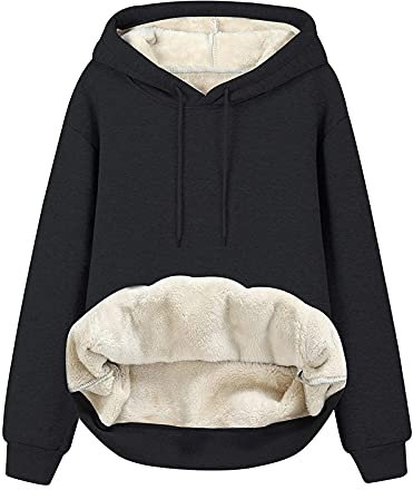 BOTCAM Pullover Damen Teenager Mädchen Kawaii Einfarbig: Langarm Hoodie Herbst Winter Kapuzenpullover Fleece Plüsch Pulli Casual Sweatshirt Kapuze Sport Outerwear Warme Oberteile Hoodies Tops