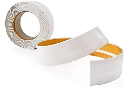 Quest Battiscopa Morbido Adesivo - 25 mm x 15 mm - Finitura Flessibile, Listello in PVC, Profilo Angolare per Cucina, Bagno - Decorativo, Resistente ai raggi UV (Bianco, 5m)