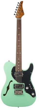 EART Gitarren E-TT72 Semi Hollow Humbucker Pickups Feste Brücke E-Gitarren(Grün)