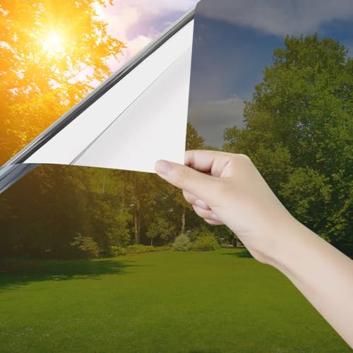Ohmywor Fensterfolie Sonnenschutz Selbsthaftend, Silber 60x500cm | Spiegelfolie Fenster Sonnenschutz Selbsthaftend Fensterfolie UV-Schutz Blickdicht von außen Wärmeschutz für Wohnzimmer