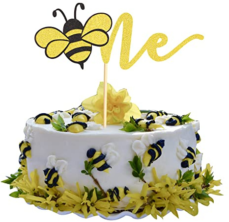 Arthsdite Bumble Bee One Cake Topper 1. Geburtstag Thema Party Kuchen Topper Smash Cake Dec Geburtstag Party Supplies First Birthday Decor for Baby One Year Old Bee Cake Pick Dekorationen