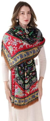 Xinmurffy 100% Merino Wolle Reise Schal Lange Pashmina Schals und Wraps für Frauen Kaschmir Warm Winter Große Decke Schals, schwarz/rot, 75.6”*40.2”(about 190 * 100cm)