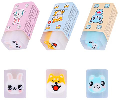 Lot de 3 gommes à effacer pour enfants 2B - Doux - Jolis animaux - Cadeau d'anniversaire d'enfant - Fournitures scolaires - Papeterie