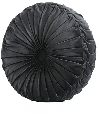 Fouriding Runde Wurf Kissen für Couch dekorative 15 X 15 Kürbis Runde Samt Kissen für Sofa Bett Stuhl Boden Auto dekorative (Schwarz)