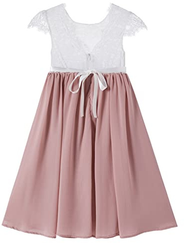 Beganly Blumensmädchenkleid Prinzessin Festliches Kinder Mädchen Kleid Festzug Kleider Hochzeit Partykleid Anmutig Lieblich V-Rücken Spitze A-Linie Langes Chiffon Kleid Staubige Rose 100 (Dusty Rose)