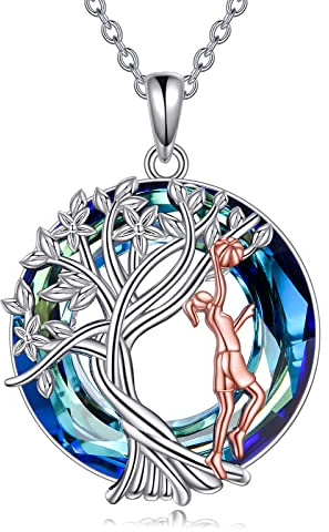 YFN Collana Pallacanestro Argento Sterling Basketball Ciondolo Cristallo Albero della Vita Gioielli Basket Compleanno Regalo di Laurea per Donna Bambina