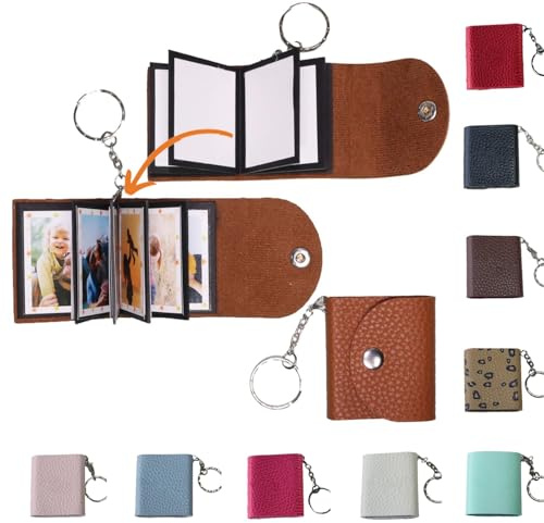 uniqicon Mini Fotoalbum,Schlüsselanhänger Personalisiert,DIY Fotoalbum Klein,Schlüsselanhänger Leder,Kleines Geschenk Für Frauen,Beste Freundin Geschenke,Fotobuch Zum Selbstgestalten,10 Fotos
