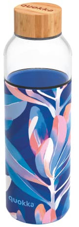 Quokka FLOW MIDNIGHT LEAVES | BOUTEILLE RONDE EN VERRE AVEC GAINE EN SILICONE 660 ML
