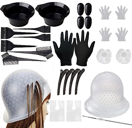 Strumenti Per La Colorazione Dei Capelli,Cappucci In Silicone Per Tinture Per Capelli,Cuffia Per Meches Con Ganci,Tappo Per Colorare I Capelli,25 Pezzi Kit Colorazione Di Tinture,Riutilizzabile,Kiuiom