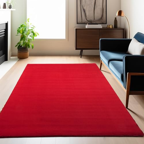 Carpetsale24 Alfombra Salon de Pelo Corto 140 x 200 cm Rojo - Alfombras de Habitacion Diseño Monocolor Sala de Extrasuave - Moderna Alfombra Dormitorio, Alfombra Cocina, Tapete Sala