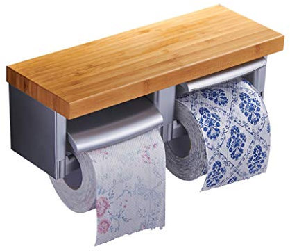 GLigeT Klopapierhalter ohne Bohren Freies Stanzen Bambus Doppel Rolle Wc Papier Tablett Kreative Hause Multifunktions Rack Bad Wc Rollen Papier Handtuch Rack Toilettenpapierhalter