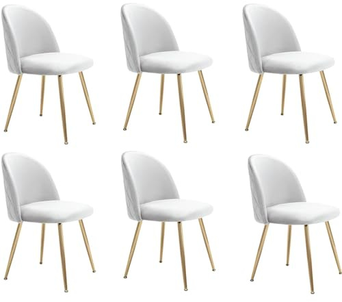 JINPALAY Uppsättning av 6 sammetsstolar, moderna köksstolar för matsal, vadderade stolar med hög rygg, för sovrum, vardagsrum, gyllene metall, justerbara (beige, 6)