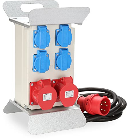 Fiqops Baustromverteiler 16a, Stromverteiler 4x230V+2x400V CEE, Wandverteiler mit Leitungsschutzschalter, Cee Verteiler IP44 Mit Sicherheitsklappdeckeln und Leitung
