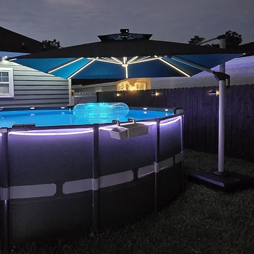 PURPLE LEAF Parasol Déporté 3 x 3 m Carré avec LED et Pied, Parasol de Jardin Extérieur à Toit Double Rotatif 360°,Protection UV, Pour Terrasses, Piscines, Restaurants Extérieurs, Patio, Gris acier