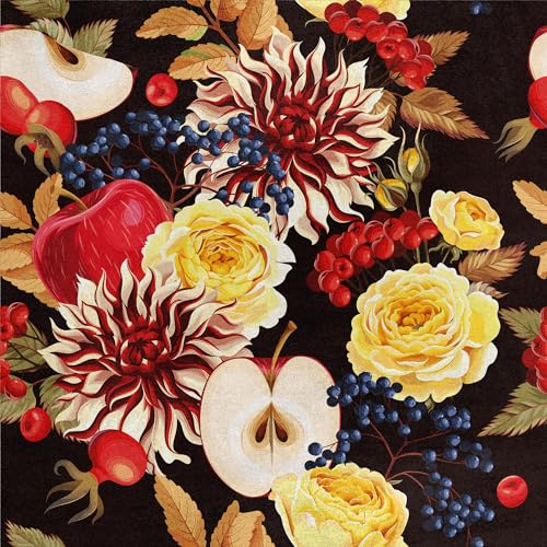 HEKO PANELS Samt Stoff Meterware Dekostoff Bedruckt Möbelstoff Polsterstoff Samtstoff Velvet Polyester Stoffe Zum Nähen Wasserabweisend Royal Herbst Blumen 140 x 100 cm RDX016