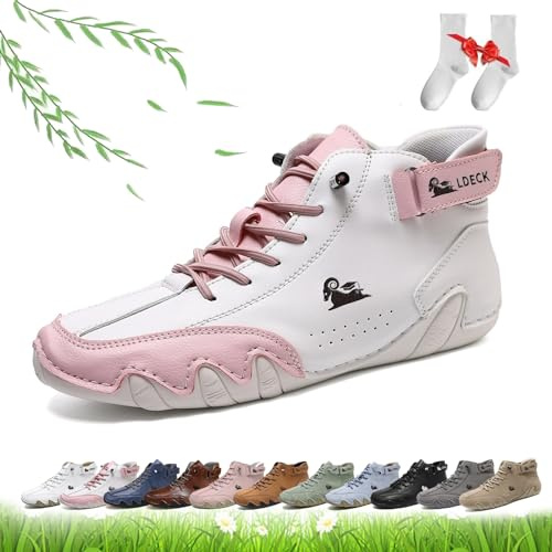 Dammode Handgjorda höga stövlar, barfota promenadskor kvinnor utomhus halkfria lätta Chukka-stövlar som andas Flat Loafers for vandring och promenader (Color : Pink 2, Size : 38 EU)