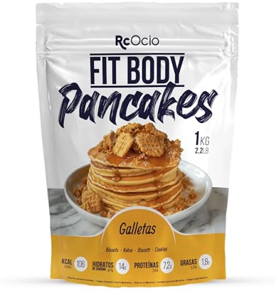 Mezcla para Tortitas/Pancakes proteica FitBody saciante Alto en Proteínas Bajo en Calorías | Tortita proteina Sin Azúcares Añadidos, Ingredientes Naturales (1KG, Cookies)