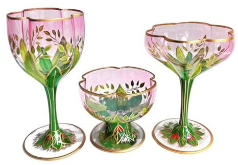 AXIKALB Champagne Glasses Red Wine Whisky Vintage Cup Crystal Hand Painted Ice Cream Bowl Goblet
