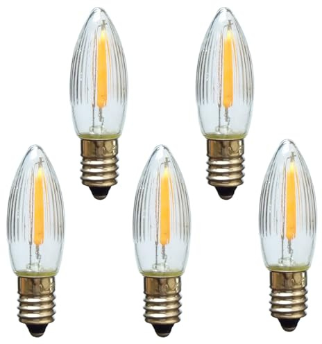 Erzgebirgslicht - AUSWAHL - 5 Stück LED Filament Topkerze 14 V 0,2 W für AUSSEN, für 16-17 Brennstellen E10 Riffelkerze Ersatzbirne Glühbirne Glühlämpchen für Lichterketten Pyramide Schwibbogen