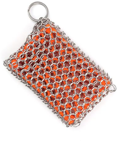 CHSEROK Nettoyeur en Fonte pour Cocotte, Éponge Acier, Chaîne Nettoyage Carrée avec Porte Clés, Éponge en Acier Inoxydable, pour Casseroles, Poêles, Bols