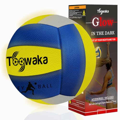 Toowaka Light up Beach Volleyball,Official Size Glow in The Dark Youth Volleyball, Bright with LED Lights Pre-Installed,Batteries Included