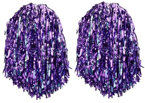CREATCABIN 2 Stück Lila Pompons Für Cheerleading Blau Metallic Cheerleader Pompons Mit Stabgriff Cheer Pompons Für Erwachsene Anfeuerungsgeist Sport Spiel Party Tanz Bühnenauftritt 36x36cm