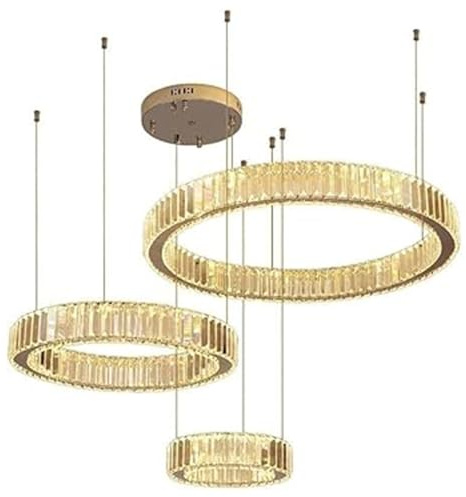 zenggp Ring-Kronleuchter Mit Einstellbarer Höhe, Moderne Dimmbare LED-Pendelleuchte Mit Kristallschirm, Hängende Deckenbeleuchtung Für Wohnzimmer, Esszimmer Und Schlafzimmer(20+40+60cm)