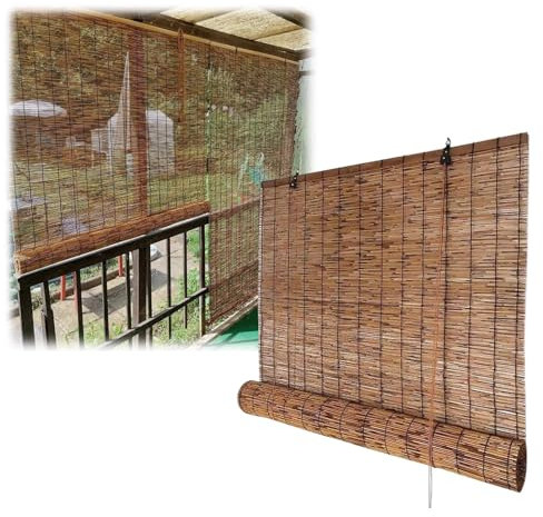 Bambusrollo, Verdunklungs Bambus Rollos für Fenster, 30-180 cm Breit, Wetterfest Aussen Schilf Vorhang Sonnenschutz Sichtschutz Rollo Bambus Raffrollos Jalousine