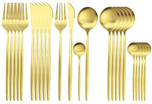 MMRTDJDR Ensemble de Couverts de Couverts de Couverts Mate de 24pcs, Ensemble de Couverts Mat en Acier Inoxydable, Couteau à Fourche à Fourche de café de Table