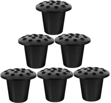 Happyyami Lot de 6 Vases de Cimetière Noirs 16 Trous en Plastique Résistant aux Intempéries Support Fleurs Commémoratif Polyvalent pour Décoration Funéraire et Tombe