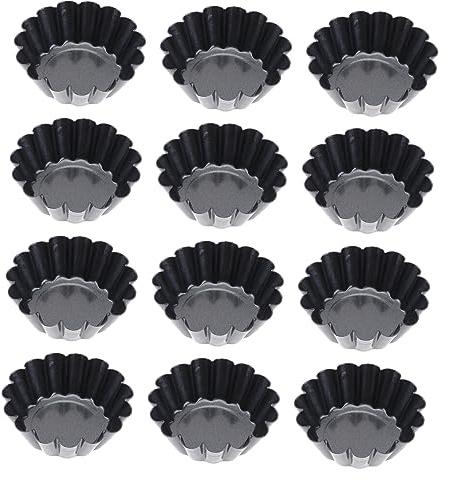 VALICLUD 12pcs Non-Stick Carbon Steel Flower Tart Pans Reusable Baking Molds for Mini Cupcakes and Muffins DIY Pastry Tools for Home Baking