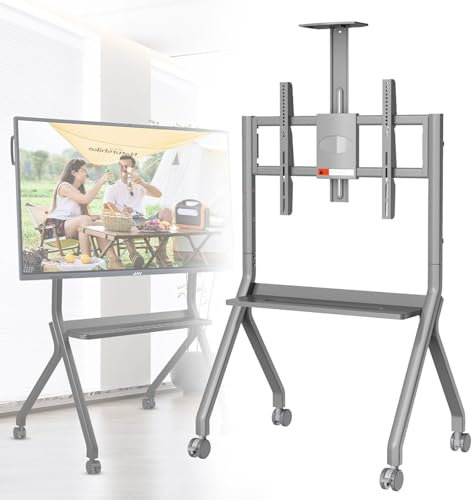 Smart Board Ständer Bodenständer für Interaktive Whiteboards und Fernseher Smart Whiteboard Boden Tv Ständer mit Vier Feststellbaren Rädern,Grey-FD580